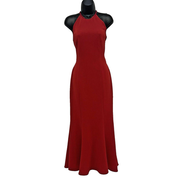 Cache Women 6 Dress Gown Maxi Halter Mermaid Backless Red Y2K VTG - Picture 1 of 8